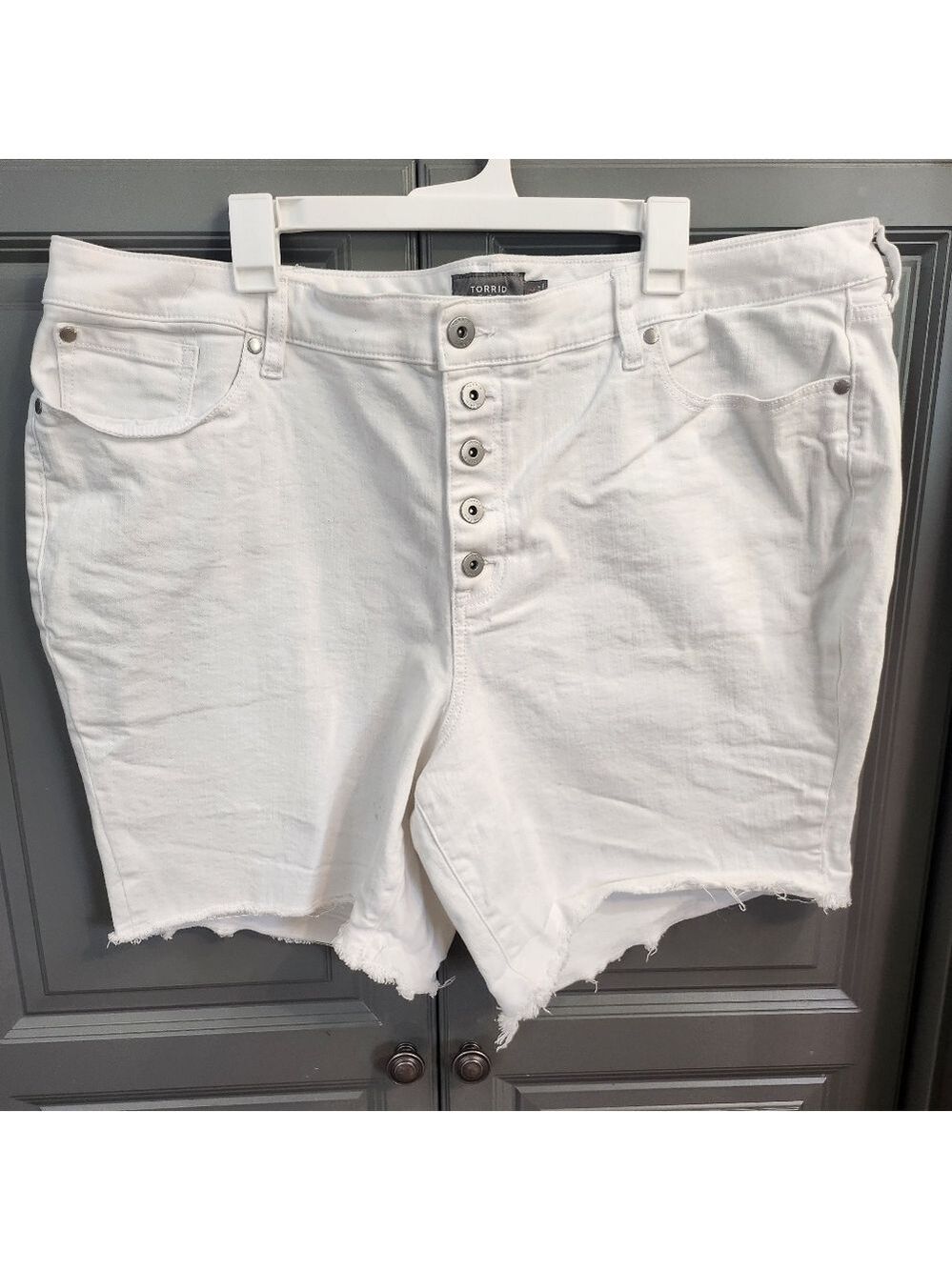Torrid White Jean Shorts with Button fly, Frayed Hem